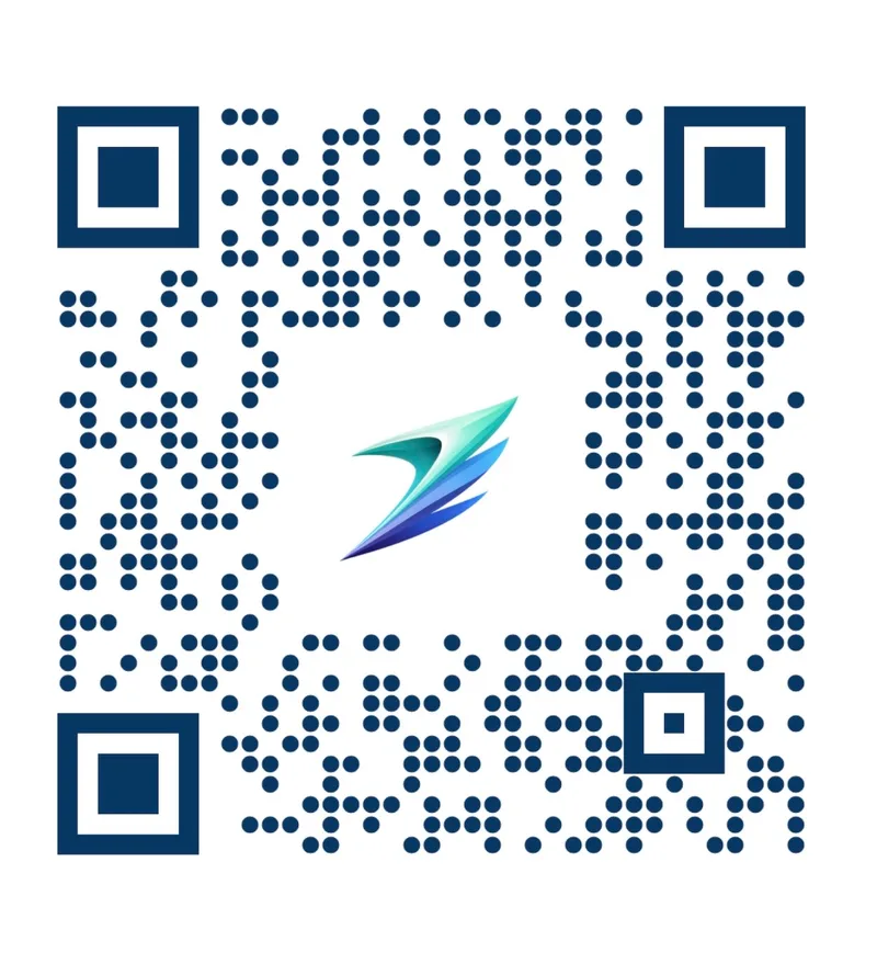A styled QR code with round dots, rounded corner squares and a center logo, saved as a 400-pixel image